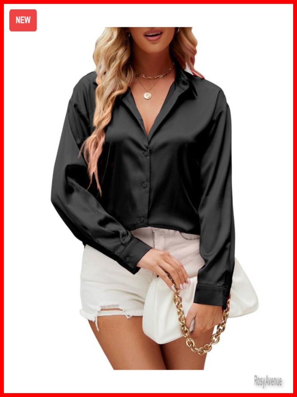 Womens Satin Button Down Shirt Long Sleeve Blouse